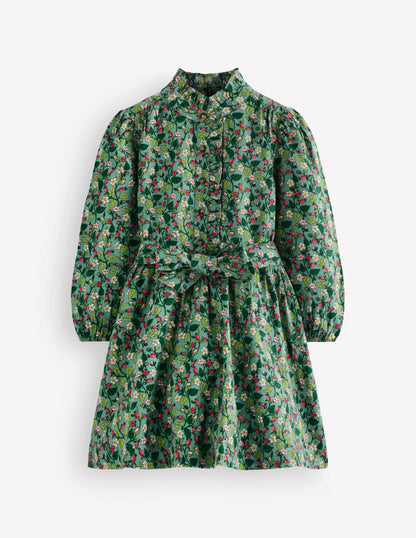 Maude Ruffle Shirt Dress-Green Berry Floral