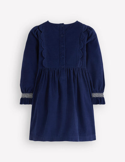 Smocked Corduroy Sparkle Dress-College Navy Stars