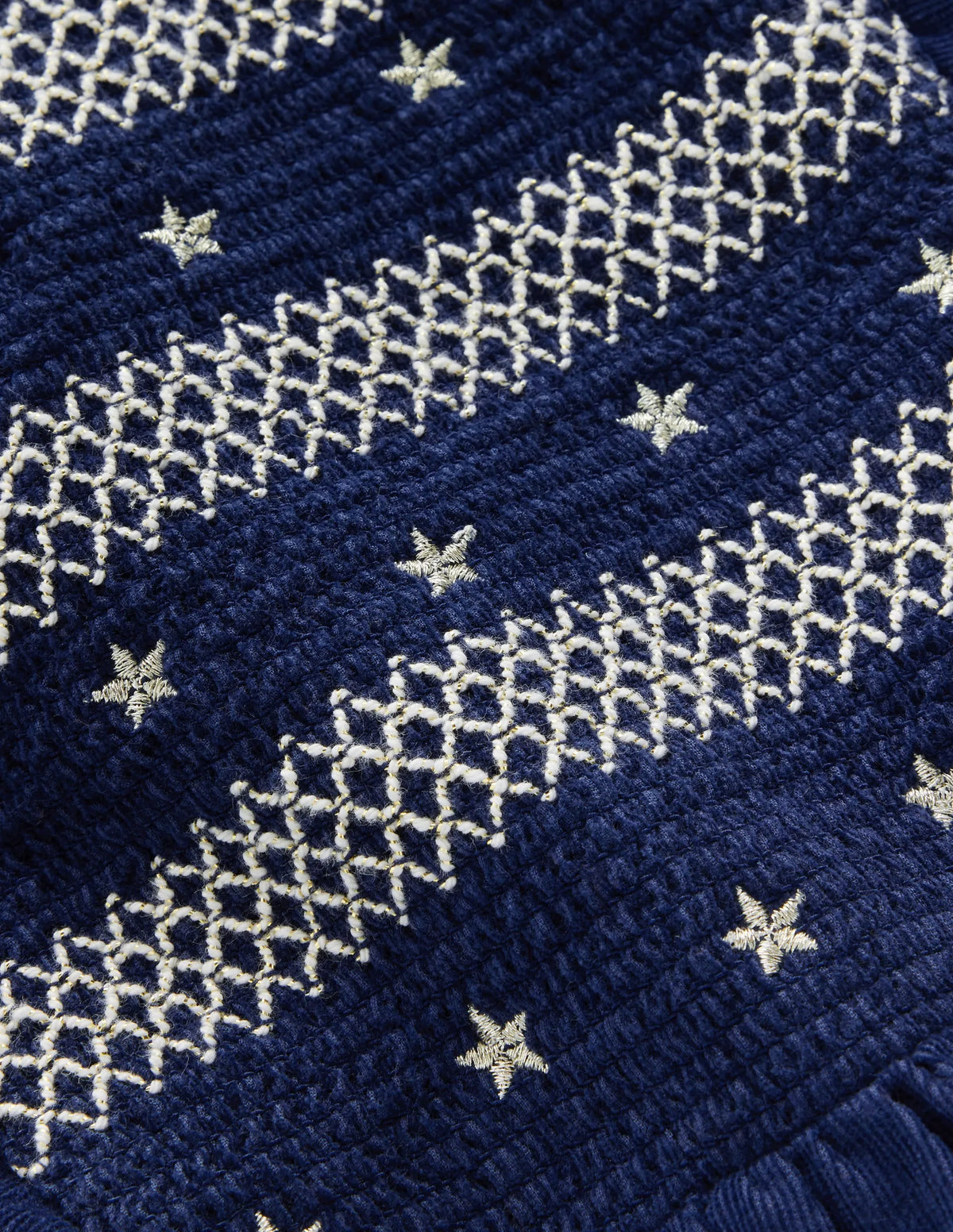 Smocked Corduroy Sparkle Dress-College Navy Stars