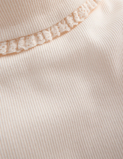 Lace Trim Roll Neck Top-Ivory