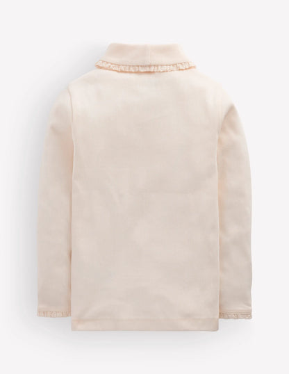 Lace Trim Roll Neck Top-Ivory