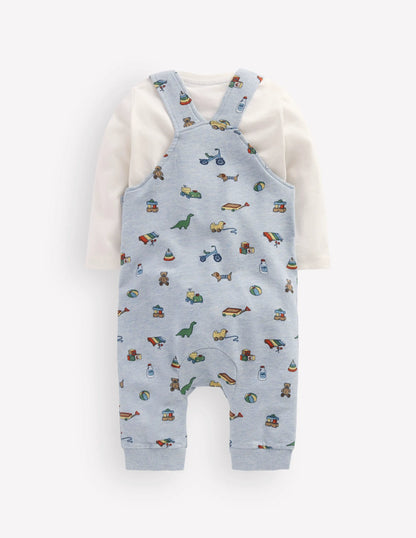Jersey Overalls Set-Blue Marl Playroom Print