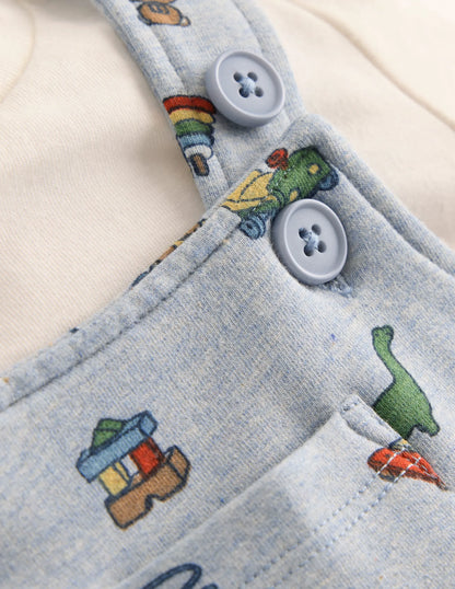 Jersey Overalls Set-Blue Marl Playroom Print
