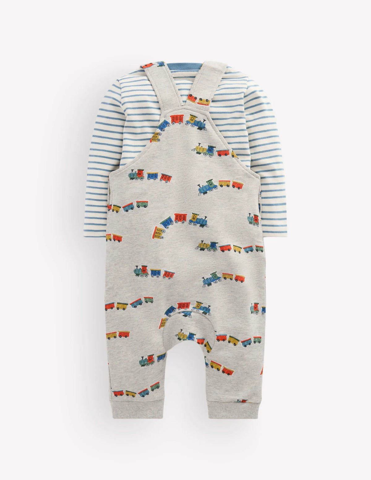 Jersey Overalls Set-Grey Marl Trains