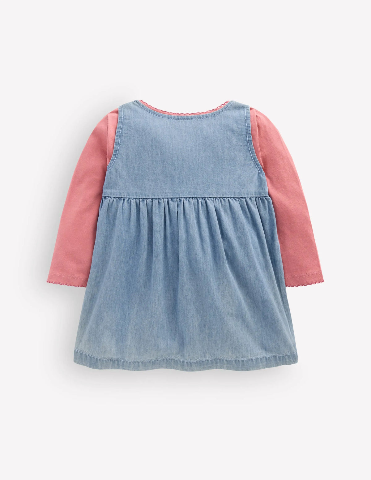 Embroidered Pinny Dress Set-Embroidered Chambray