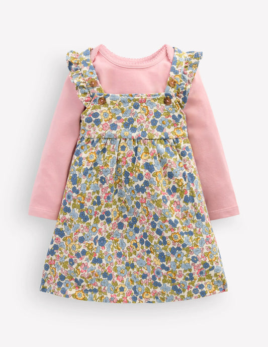 Jersey Pinny Dress Set-Blue Multi Ditsy Floral