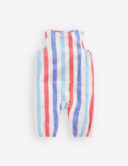 Button Down Romper-Red and Blue Multi Stripe