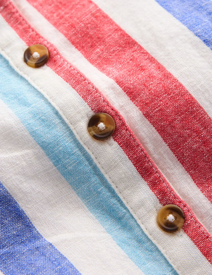 Button Down Romper-Red and Blue Multi Stripe