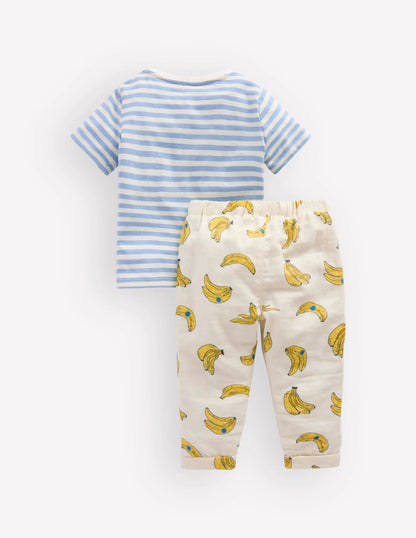 Logo Jersey Woven Play Set-Ivory and Blue Stripe Bananas