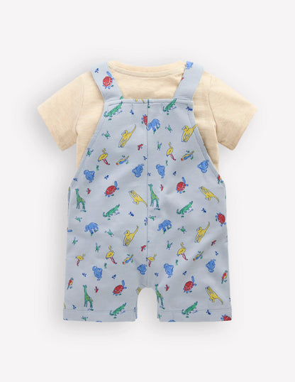 Jersey Short Dungaree Set-Blue Multi Jungle Animals