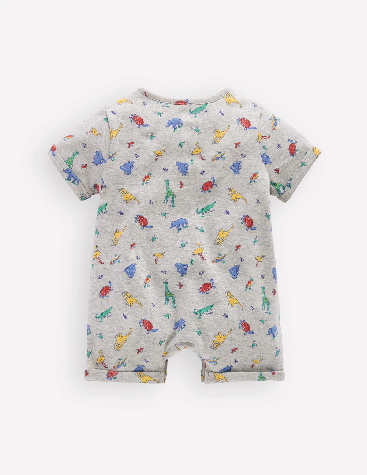 Short Sleeve Jersey Romper-Grey Marl Jungle Animals