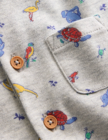 Short Sleeve Jersey Romper-Grey Marl Jungle Animals