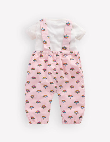 Embroidered Romper Set-Pink Elephant