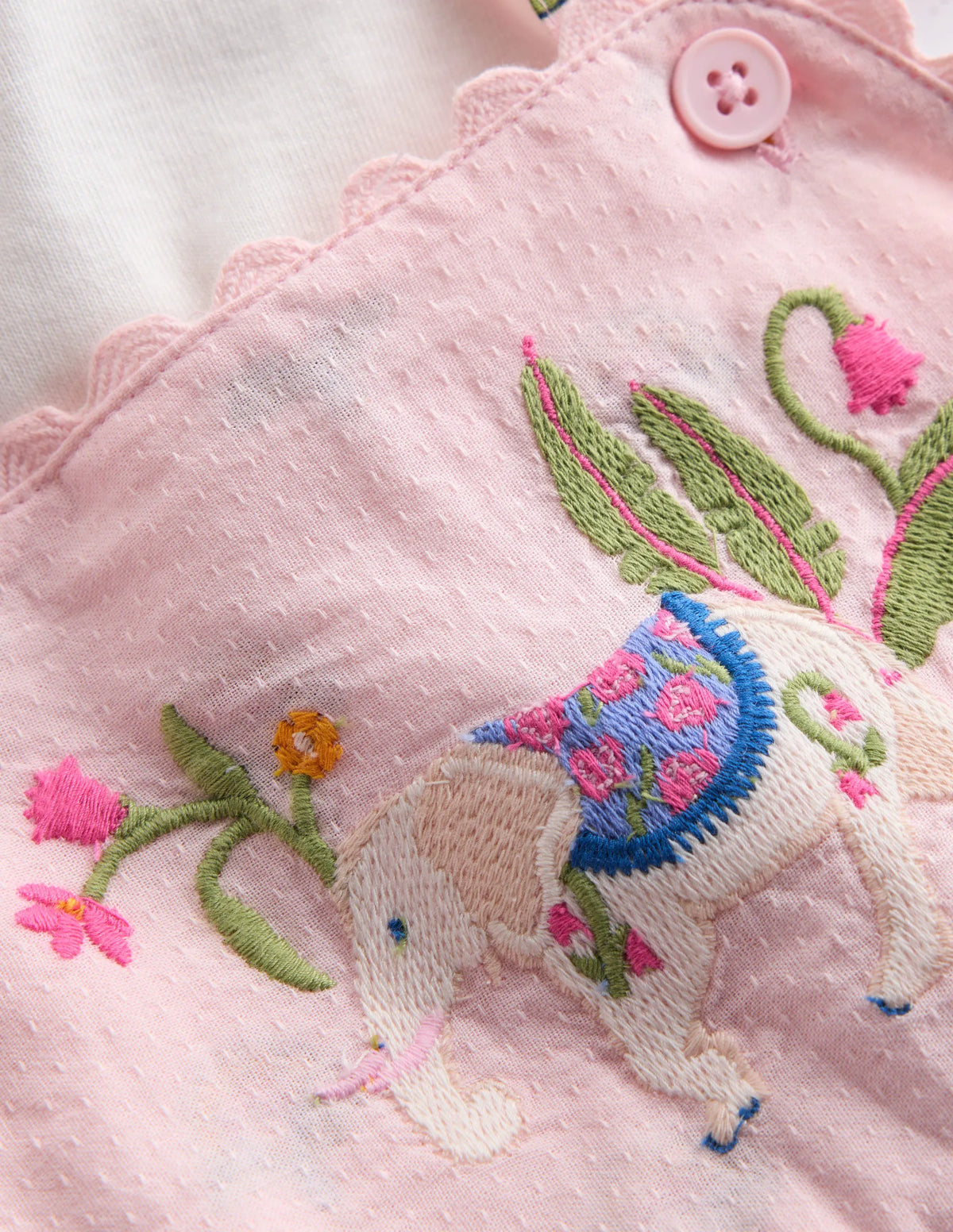 Embroidered Romper Set-Pink Elephant