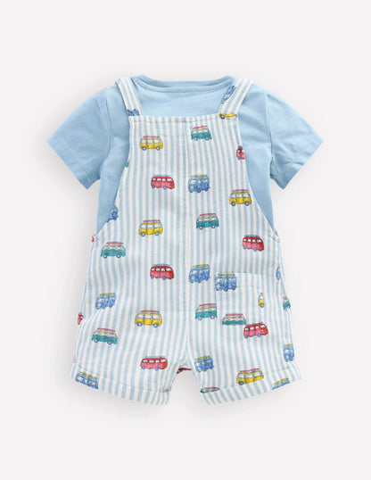 Short Woven Overalls Set-Silver Lake Blue Camper Vans
