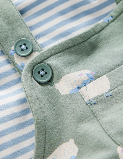 Jersey Overalls Set-Green Sheep