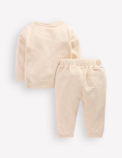 Appliqué Sweatshirt Set-Oatmeal Hearts & Star Applique