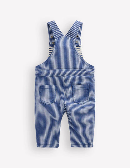 Woven Dungarees-Navy Ticking Stripe