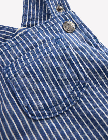 Woven Dungarees-Navy Ticking Stripe