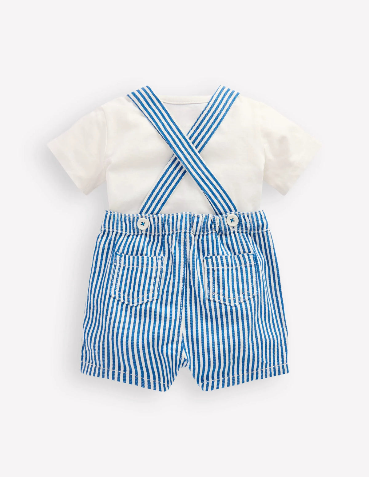 Novelty Woven Overalls Set-Blue Stripe Crab