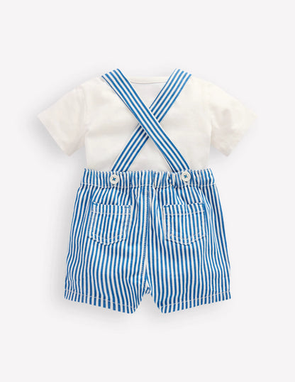 Novelty Woven Overalls Set-Blue Stripe Crab