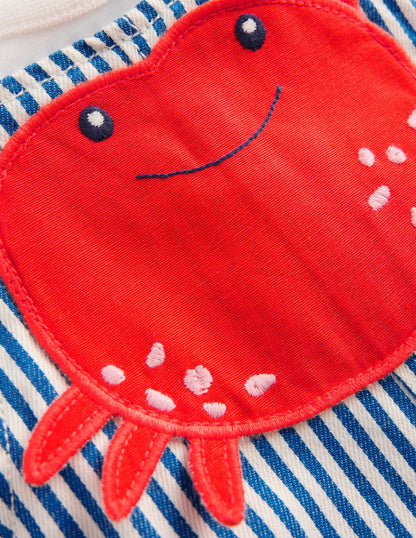 Novelty Woven Overalls Set-Blue Stripe Crab
