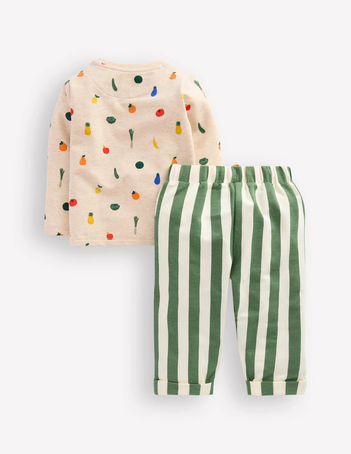Striped Sweat Play Set-Oatmeal/Green Stripe Veggies
