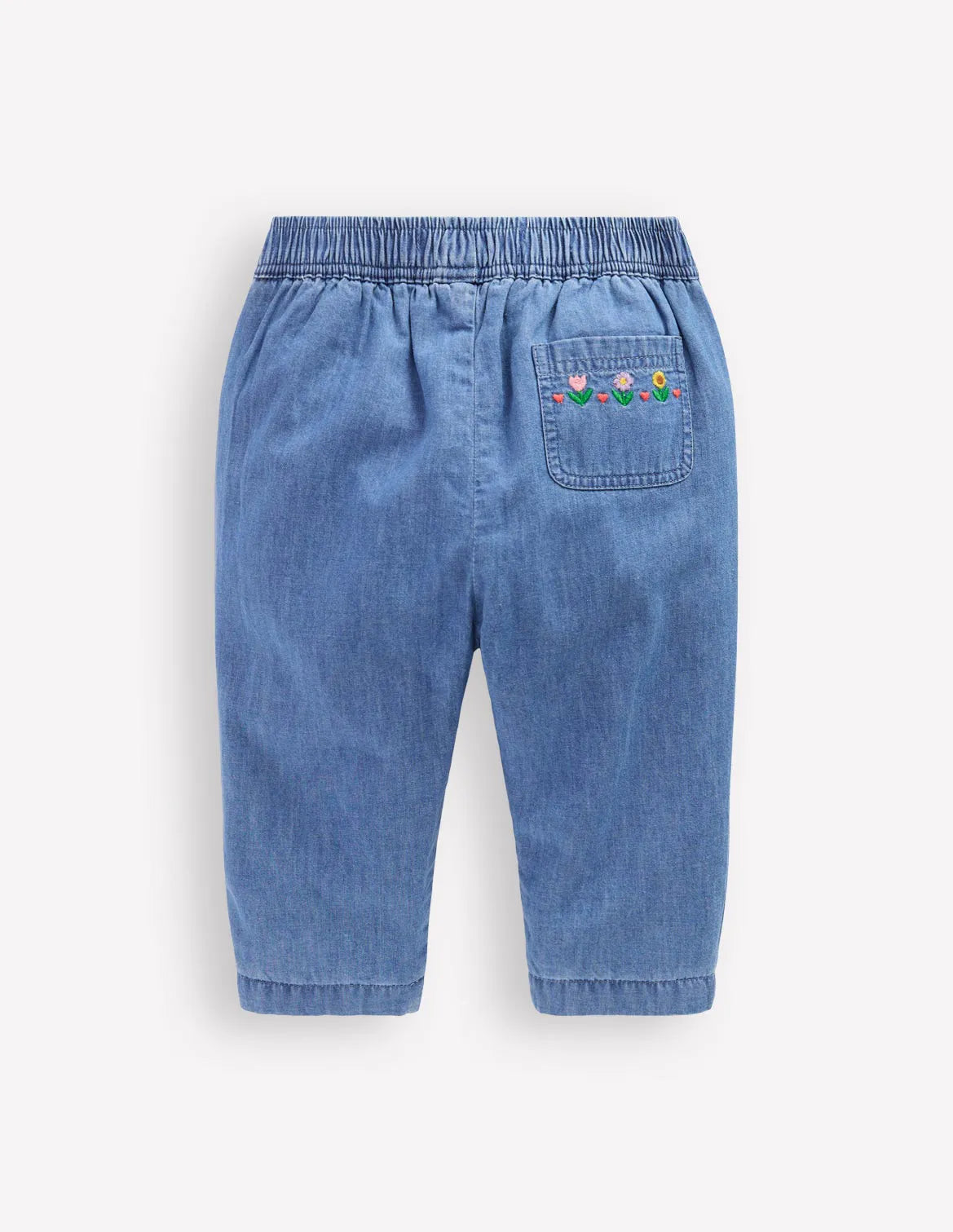 Embroidered Chambray Pants-Embroidered Denim