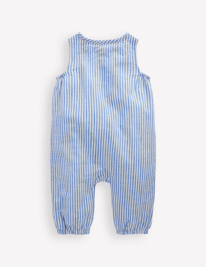 Button Down Romper-Glacier Blue Ocean Embroidery