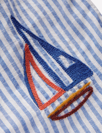 Button Down Romper-Glacier Blue Ocean Embroidery