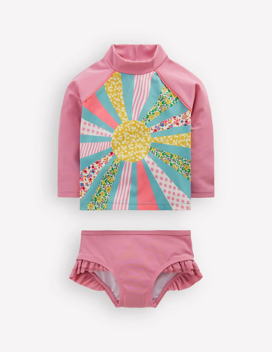 Logo Rash Vest Set-Pink Patchwork Sun