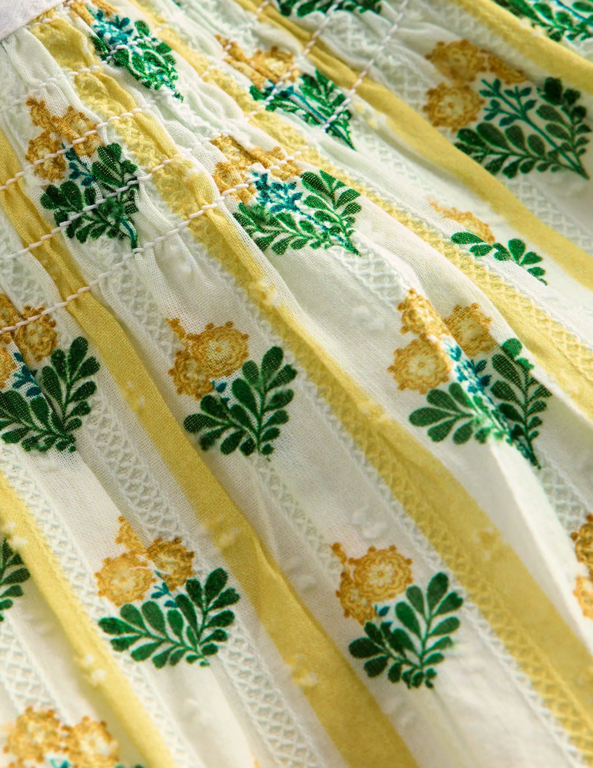 Floaty Shirred Dress-Yellow Flower Stem