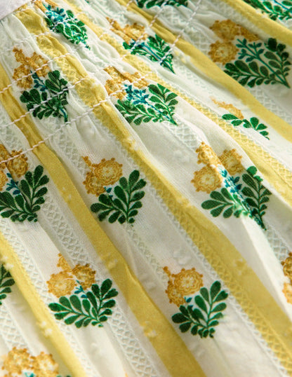 Floaty Shirred Dress-Yellow Flower Stem