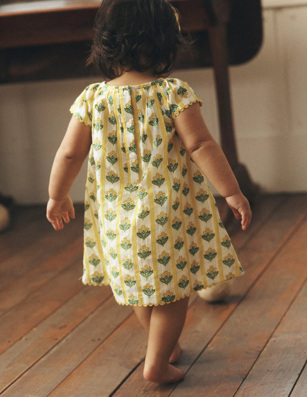 Floaty Shirred Dress-Yellow Flower Stem