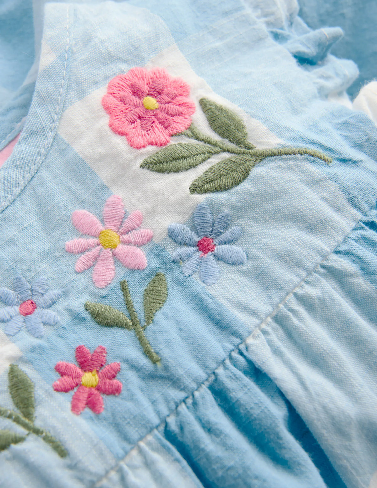 Pretty Trim Woven Play Set-Blue Gingham Embroidery