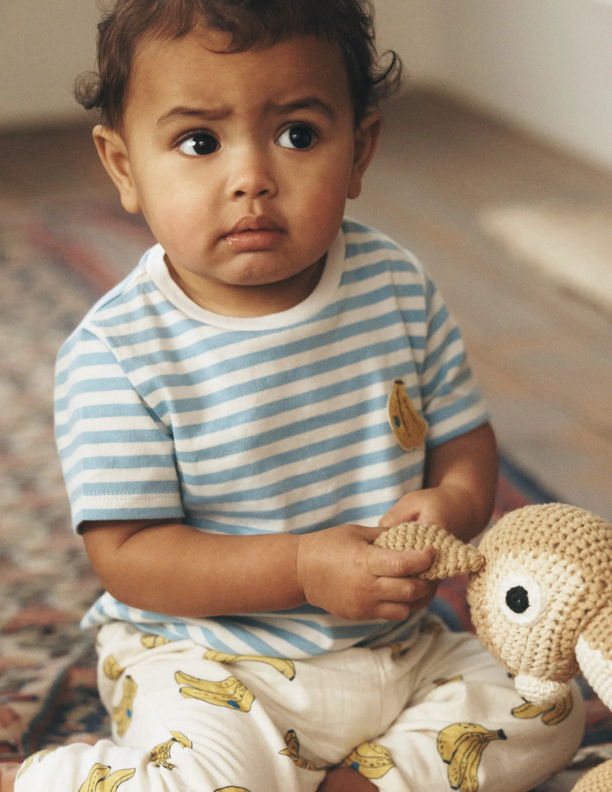 Logo Jersey Woven Play Set-Ivory and Blue Stripe Bananas