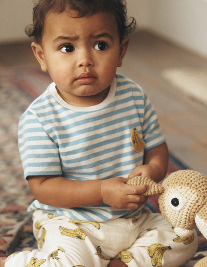 Logo Jersey Woven Play Set-Ivory and Blue Stripe Bananas