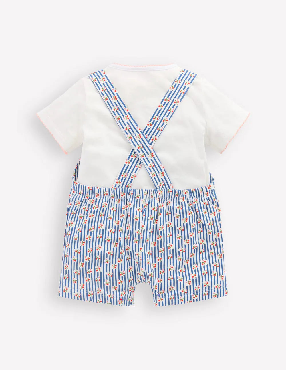 Short Jersey Dungaree Set-Bluejay Cherry Stripe