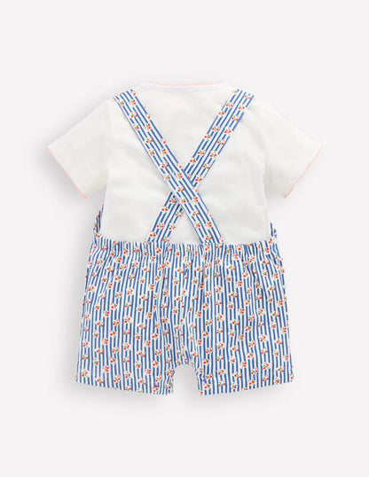 Short Jersey Dungaree Set-Bluejay Cherry Stripe