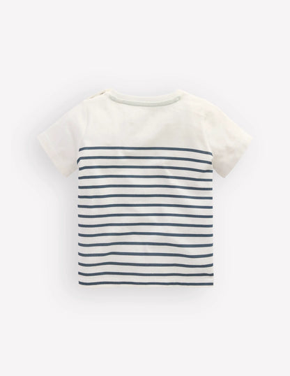 Boys Embroidered T-Shirt-Blue Stripe Chameleon