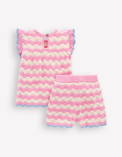 Pointelle Knitted Play Set-Pink Wave