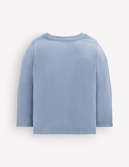 Long Sleeve Appliqué T-Shirt-French Blue Duck