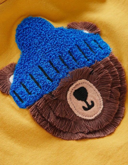 Long Sleeve Appliqué T-Shirt-Canary Yellow Bear