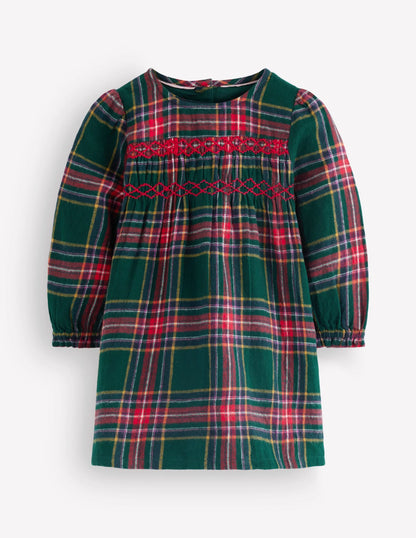 Smocked Occasion Dress-Green Family Check