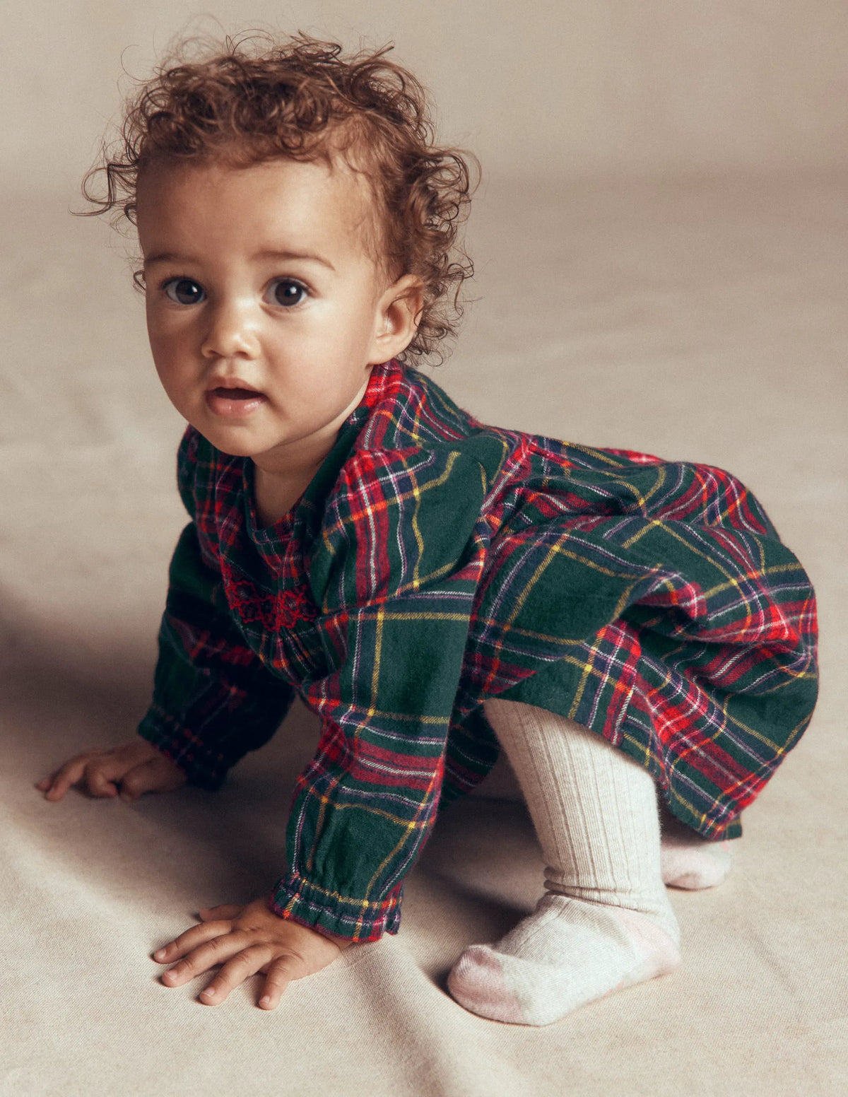 Smocked Occasion Dress-Green Family Check