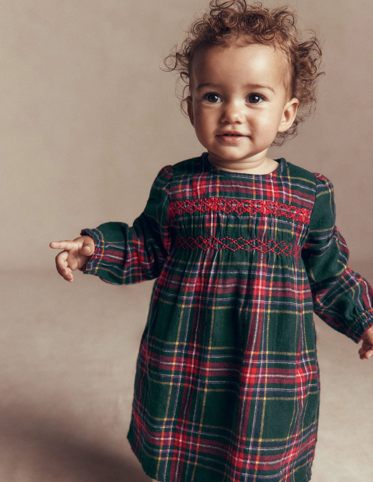 Smocked Occasion Dress-Green Family Check