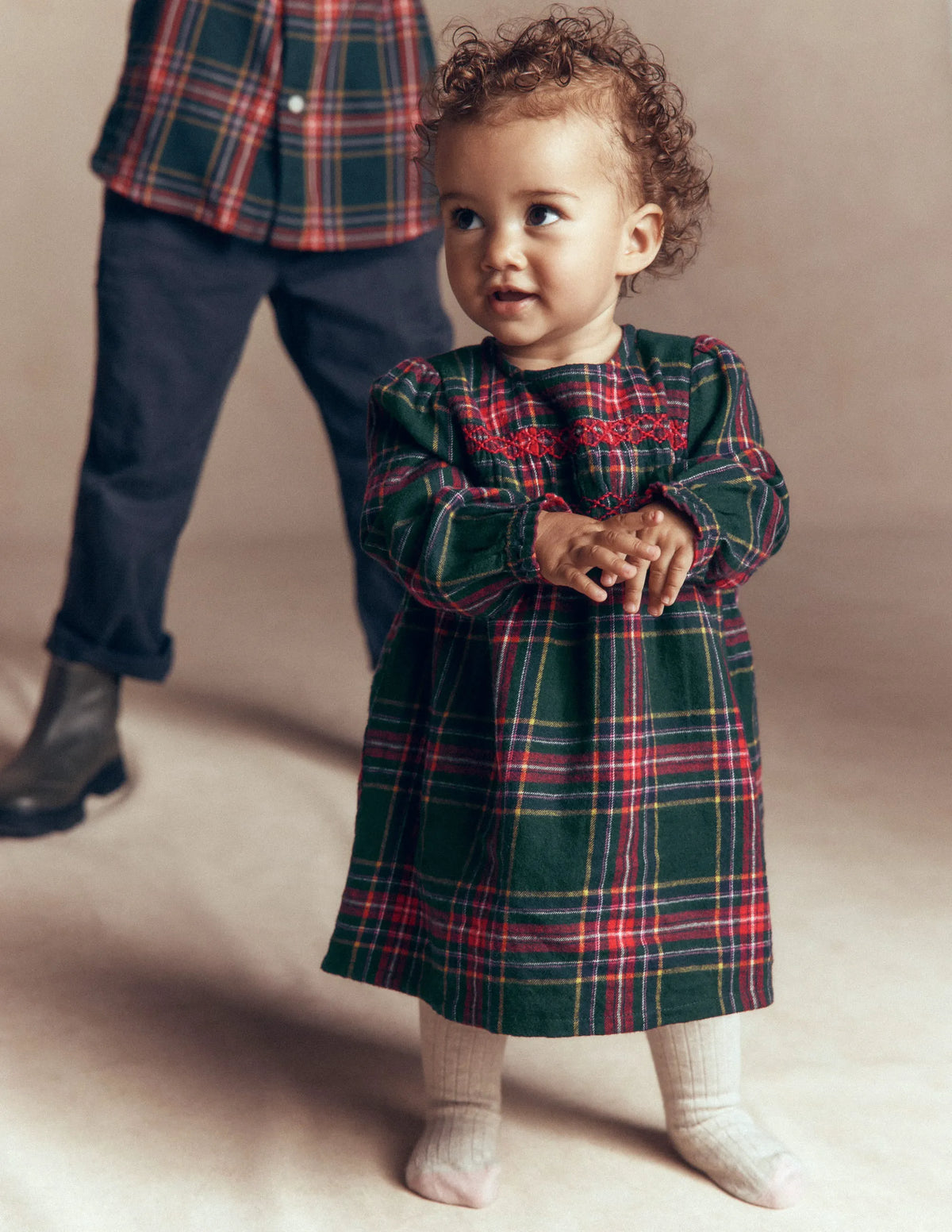 Smocked Occasion Dress-Green Family Check