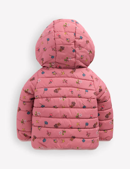 Cosy Lined Puffer Jacket-Pink Spaced Floral