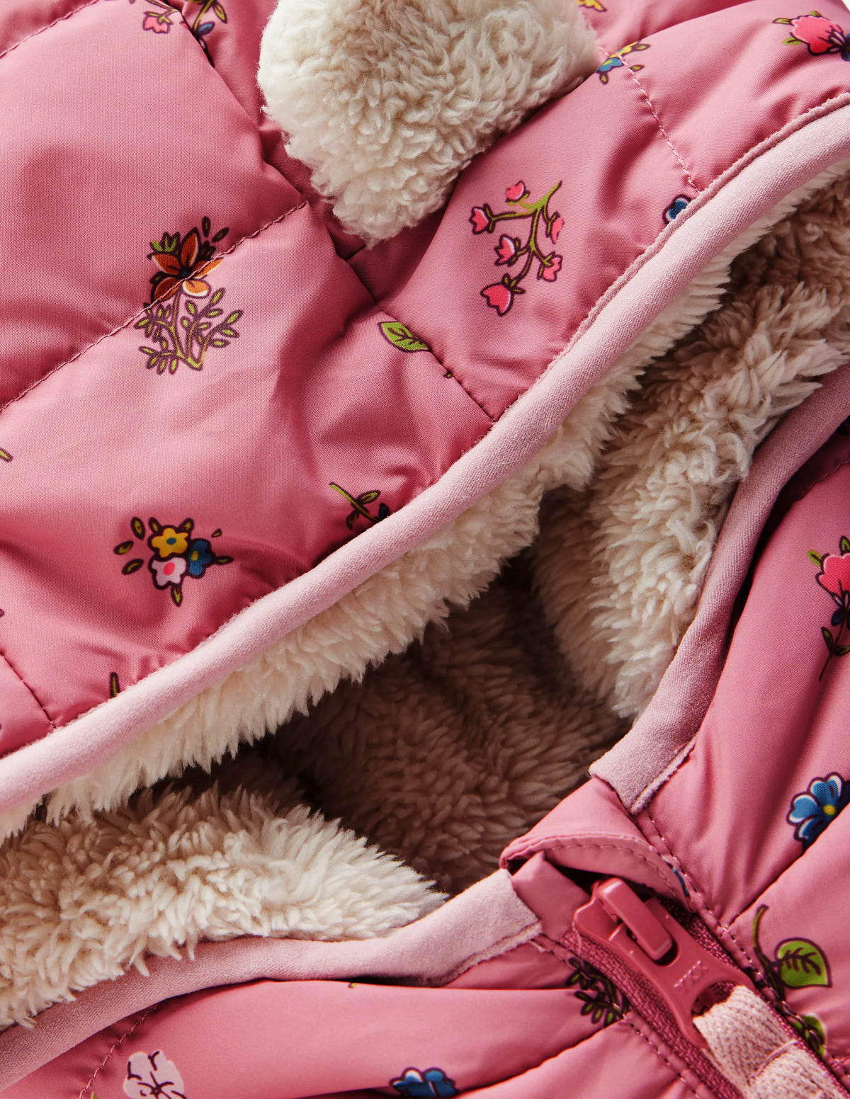 Cosy Lined Puffer Jacket-Pink Spaced Floral