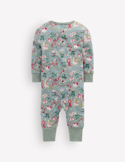 All-in-One Jersey Romper-Larch Green Festive